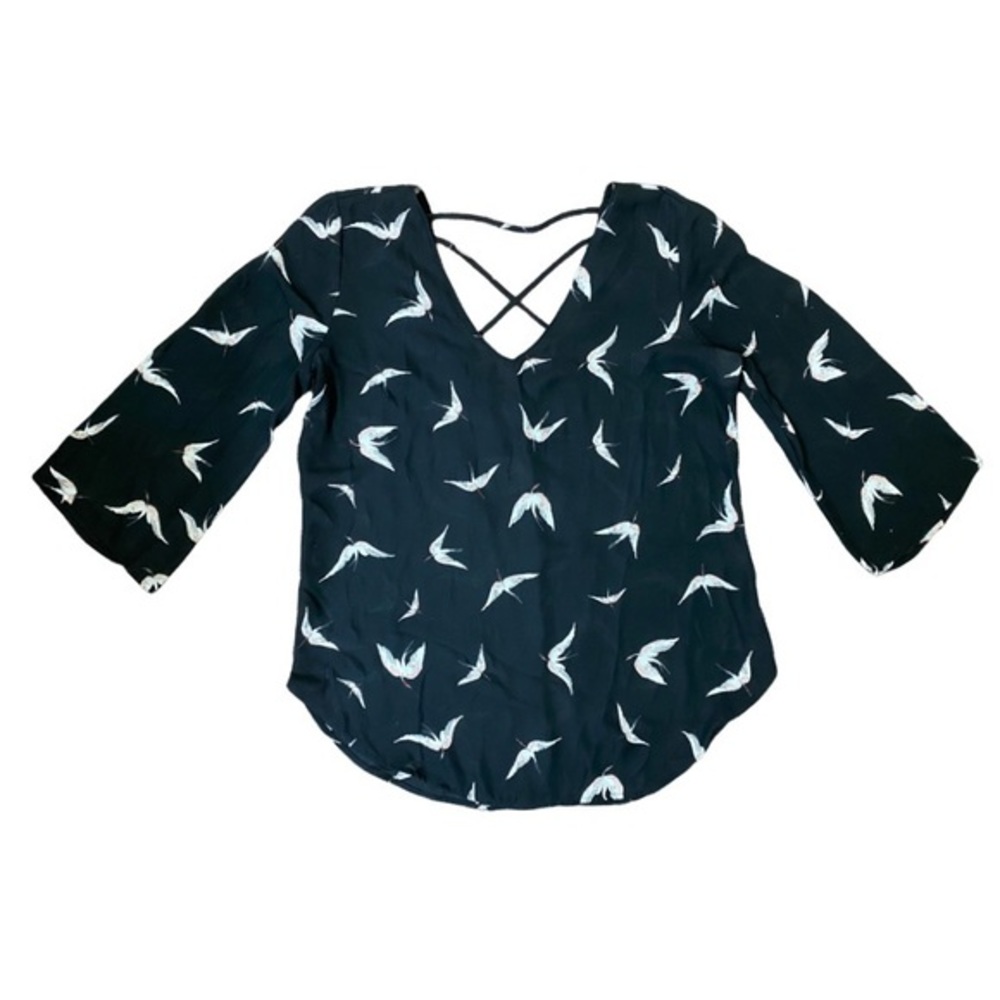 Dynamite Semi-Sheer Black Top with Bell Sleeves